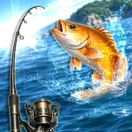 Ícone do Fishing Hook com um peixe dourado a saltar da água