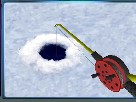 Pro Pilkki 2: cana de gelo com carreto vermelho sobre um furo aberto na neve